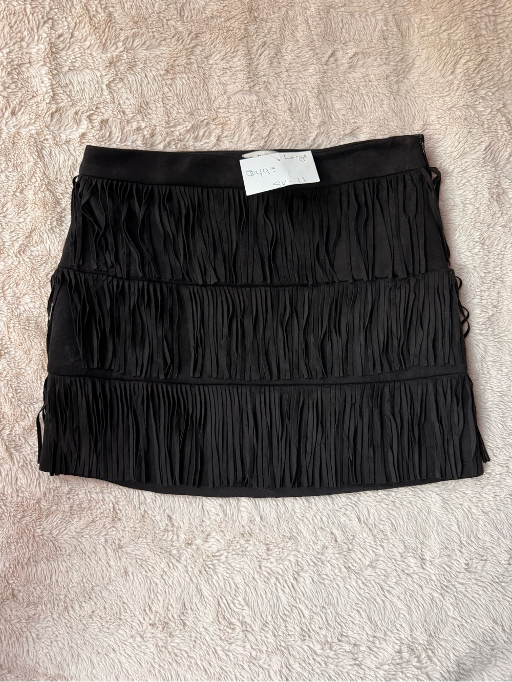 HYFVE Black Tiered Fringe Mini Skirt